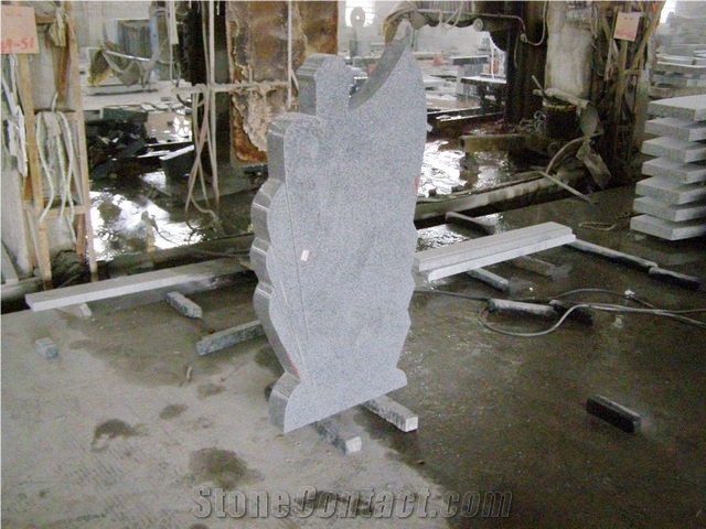 Light Gray Grey Granite G633 G603 Cross Monument With Column