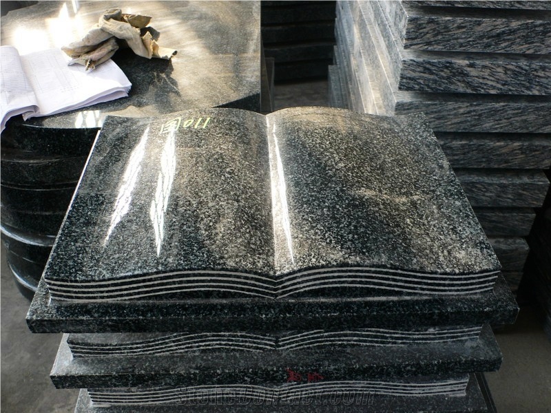 Open Book Grey Granite Memorials Headstone Cemetery Bench