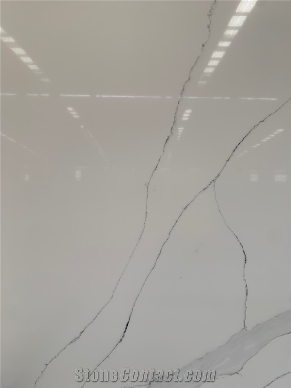 Engineer Solid Surface White Calacatta Quartz Slabs