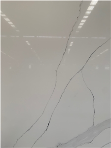 Engineer Solid Surface White Calacatta Quartz Slabs
