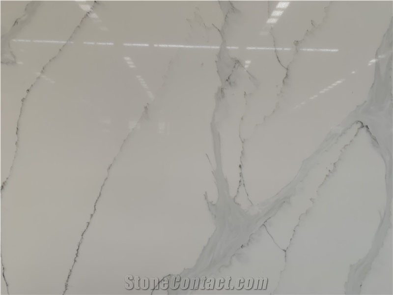 Engineer Solid Surface White Calacatta Quartz Slabs
