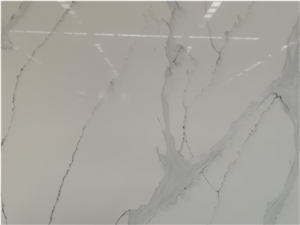 Engineer Solid Surface White Calacatta Quartz Slabs