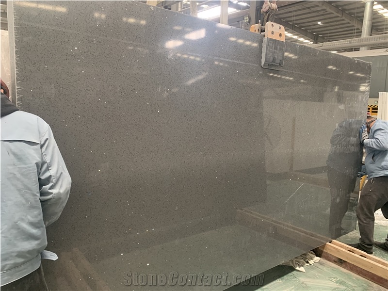 Grey Sparkle Aritificial Quartz Slabs Engineered Solid Stone