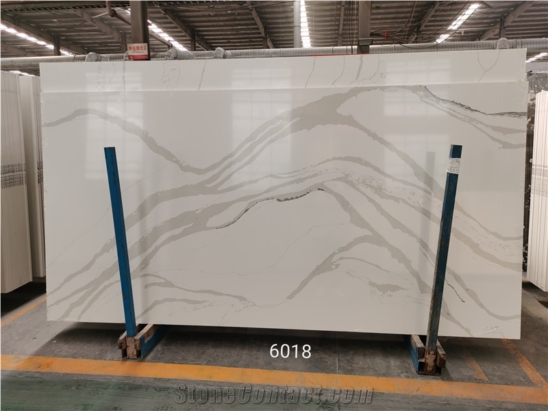 White Artificial Quartz Slabs-Calacatta Brittanicca Warm