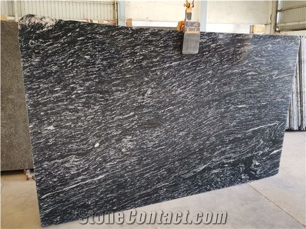 Silver Black Markino Granite Slabs, India Grey Granite