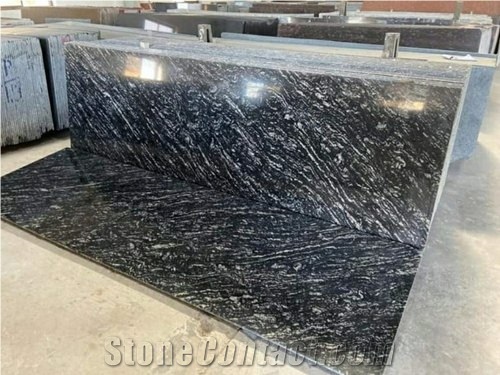 Silver Black Markino Granite Slabs, India Grey Granite