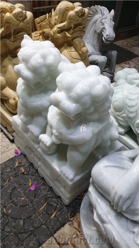 Big White Marble Lion Statue