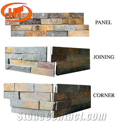 Muliti Color Yellow Slate Stone Wall Cladding Panel