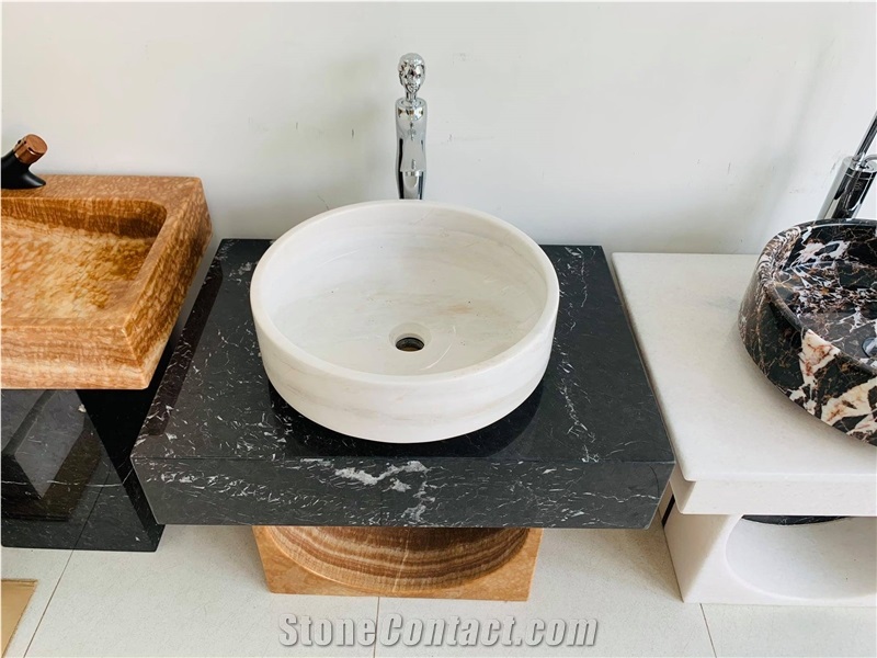 Pure White Marble Sink Round Sink Rectangle Sink