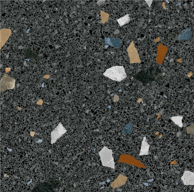 Ravello  Terrazzo Black 10Mm Tiles For Walls And Floors