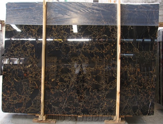 High Polished Double Black Marble,Black Gold Portoro Slab 