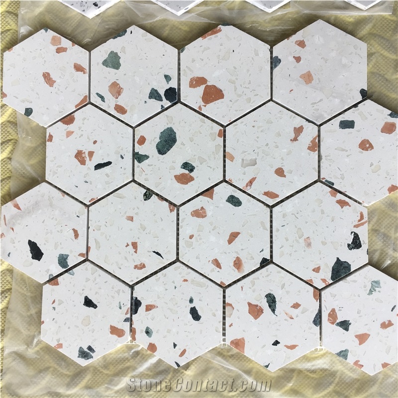 3" Beige Terrazzo Mosaic Kitchen Backsplash Wall Design Tile