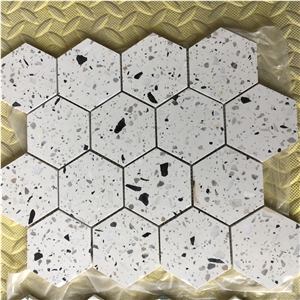 3" Hexagon Kitchen Backsplash Mosaic Silver Terrazzo Tile 