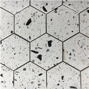 3" Hexagon Kitchen Backsplash Mosaic Silver Terrazzo Tile 