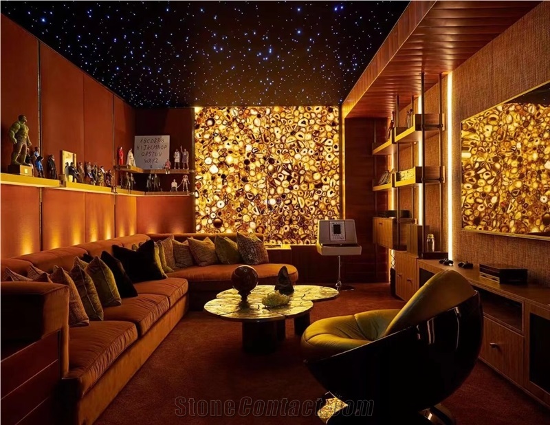 Backlit Yellow Agate Semiprecious Wall Stone Panel Gemstone