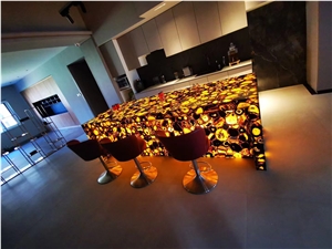 Backlit Yellow Agate Semiprecious Wall Stone Panel Gemstone