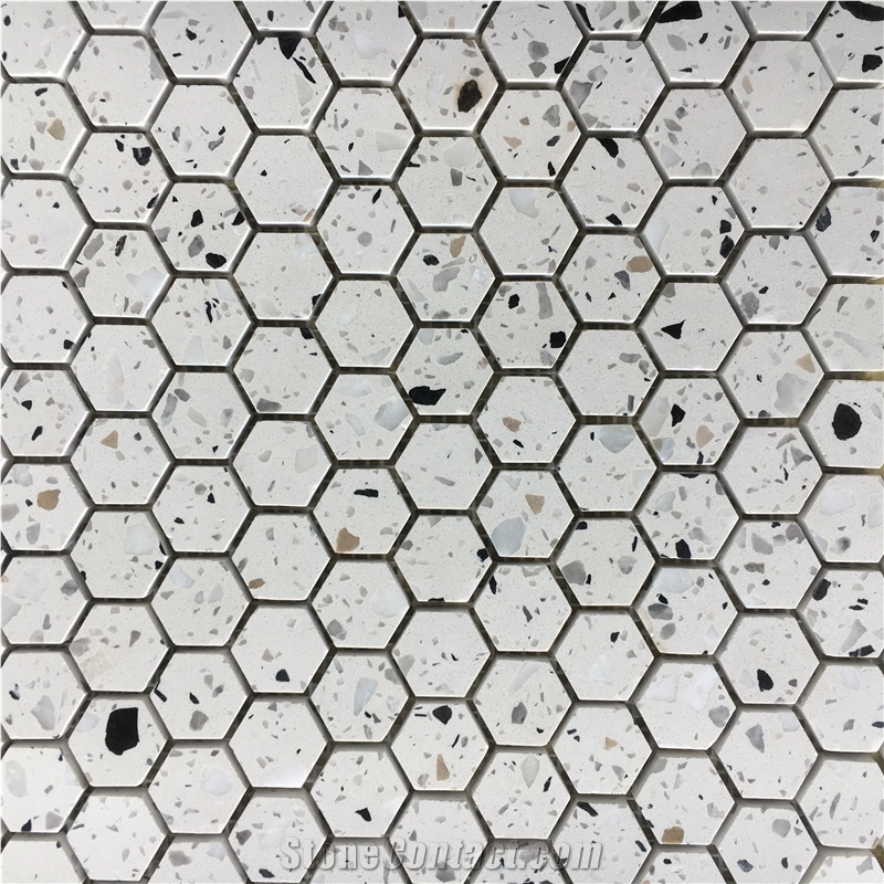 Hexagon White Terrazzo Bathroom Floor Mosic Tile