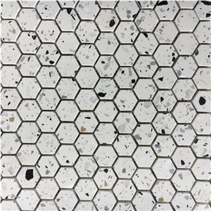 Hexagon White Terrazzo Bathroom Floor Mosic Tile