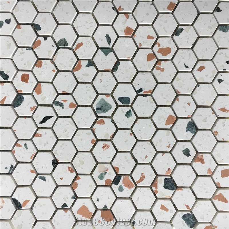 Mixed Hexagon Terrazzo Kitchen Backsplash Wall Mosaic Tile 