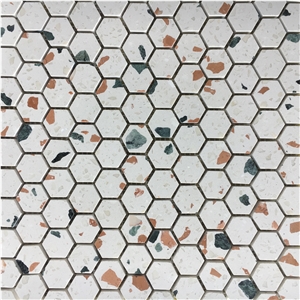Mixed Hexagon Terrazzo Kitchen Backsplash Wall Mosaic Tile 