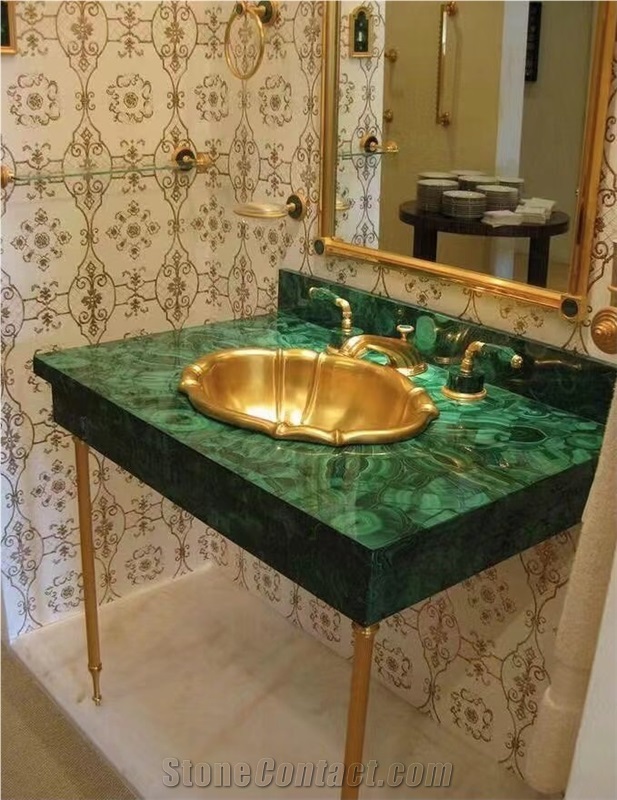 Prefab Malachite Vanity Tops Semi Precious Stone Bath Tops 