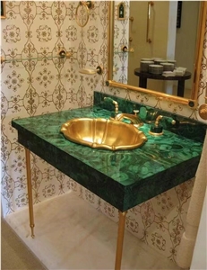 Prefab Malachite Vanity Tops Semi Precious Stone Bath Tops 