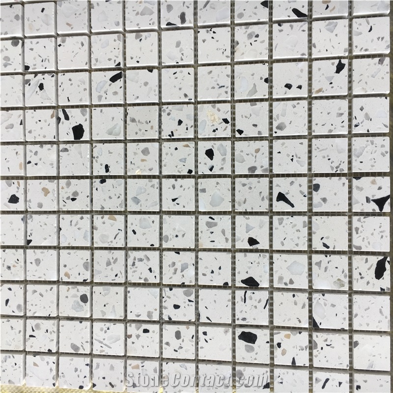 Square White Terrazzo Backsplash Mosaic Kitchen Floor Tile 