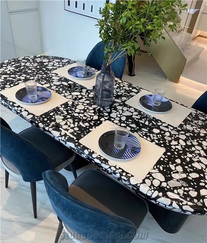 Stone Furniture Black Terrazzo Restaurant Dining Cafe Table