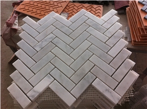 1"X3" Herringbone Marble Carrara Kitchen Backsplash Mosaic