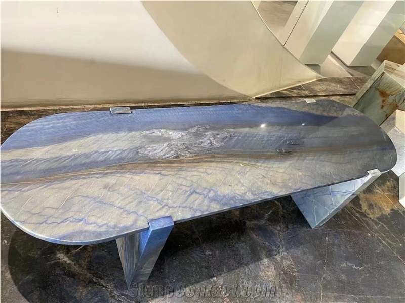 Azul Macaubas Quartzite Office Furniture, Restaurant Table Top 