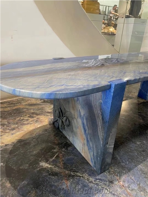 Azul Macaubas Quartzite Office Furniture, Restaurant Table Top 