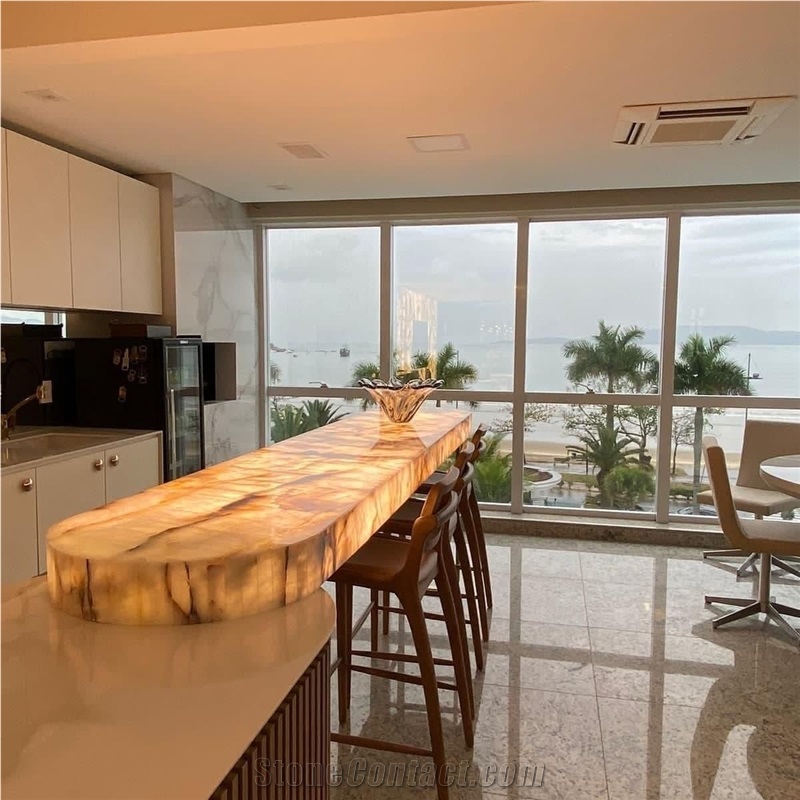 Backlit Cristallo Quartzite Kitchen Bar Top Stone Bench Top