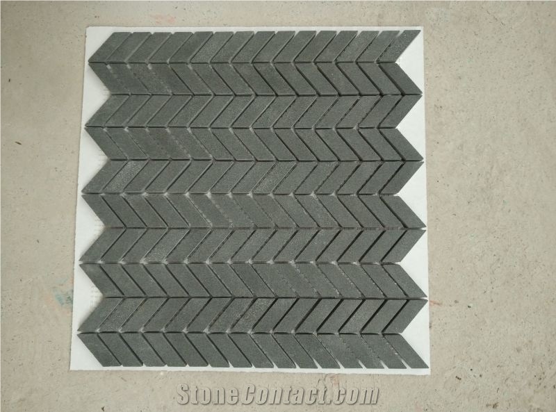 Black Andesite Chevron Wall Mosaic Design Backsplash Tile