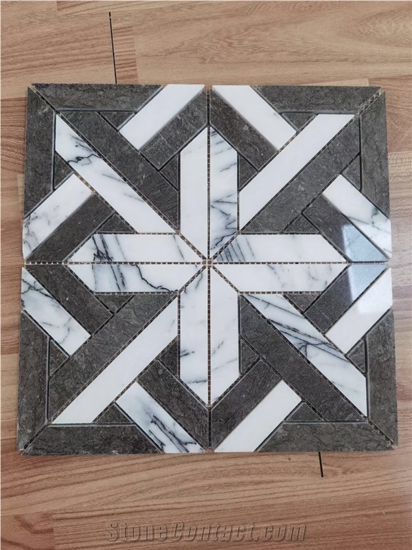 Black Andesite Chevron Wall Mosaic Design Backsplash Tile
