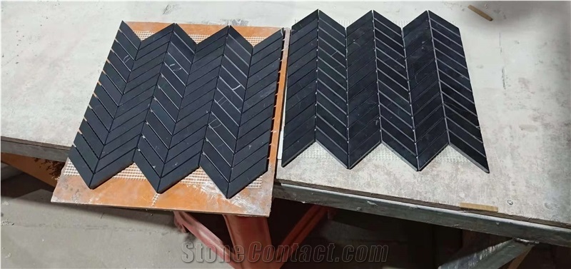Black Marquina Chevron Floor Mosaic Design Marble Backsplash