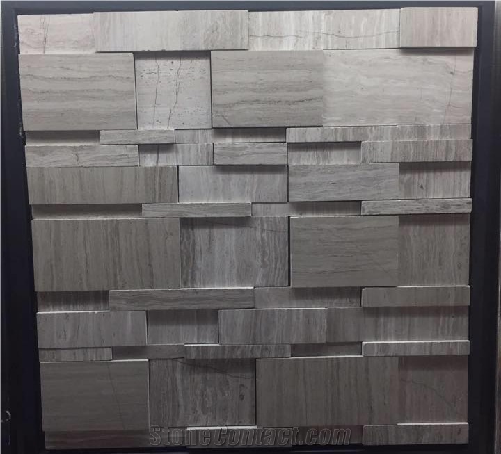 Brick Grey Wood Mosaic Design Stacked Marble Ktichen Tile 