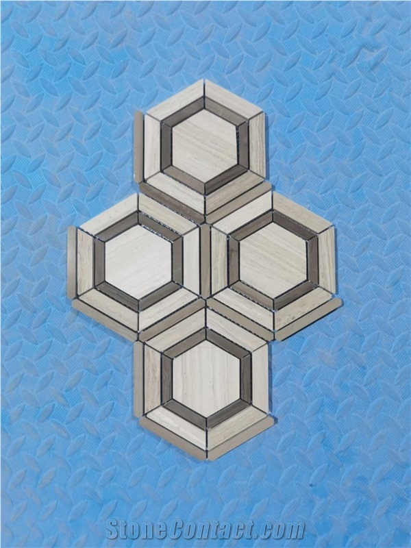 Brick Grey Wood Mosaic Design Stacked Marble Ktichen Tile 