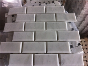Brick Marble Wall Mosaic Beveled 2X4 Carrara Backspalsh Tile