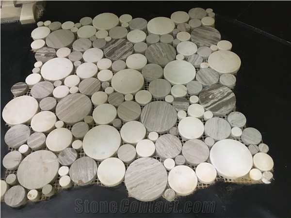 Bubbles Wooden White Wall Mosaic Volakas Floor Tile Design