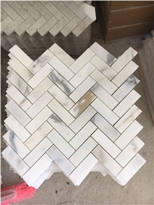 Calacatta Gold Herringbone Backsplash Wall Mosaic Designtile Calacatta Gold Herringbone Backsplash Wall Mosaic Designtile