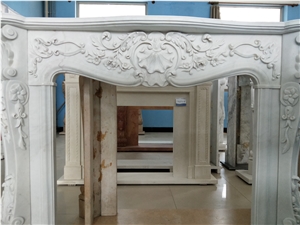 Carved Travertine Indoor Fireplace Sculptured Modern Mantel