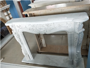 Carved Travertine Indoor Fireplace Sculptured Modern Mantel