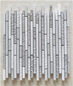Chipped Grey Wood Wall Mosaic White Wood Linear Strips Tile
