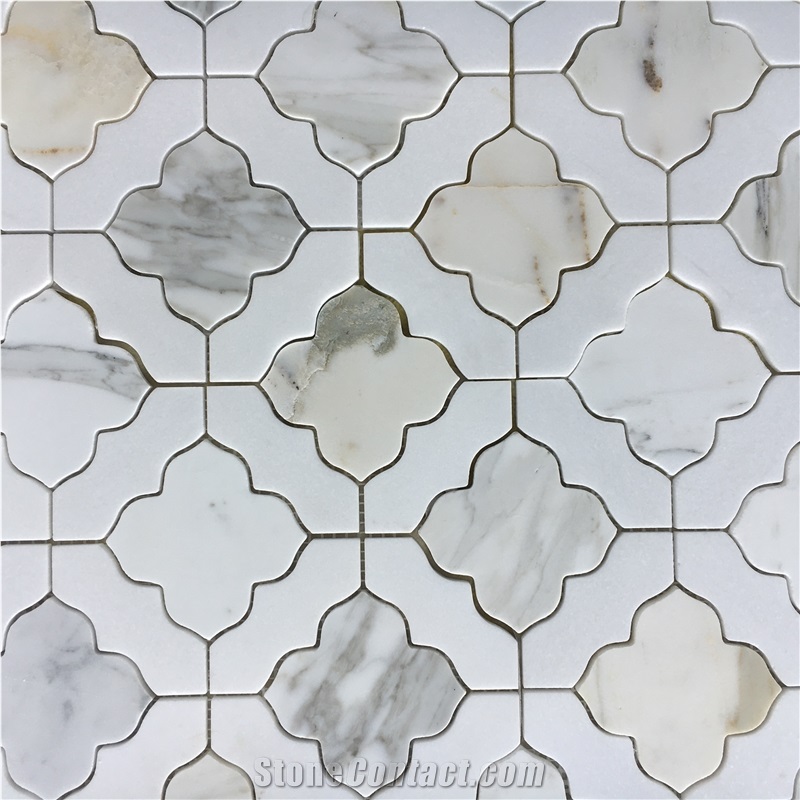 Chipped Marble Mosaic Calacatta Oro Gold Floor Mosaic Design