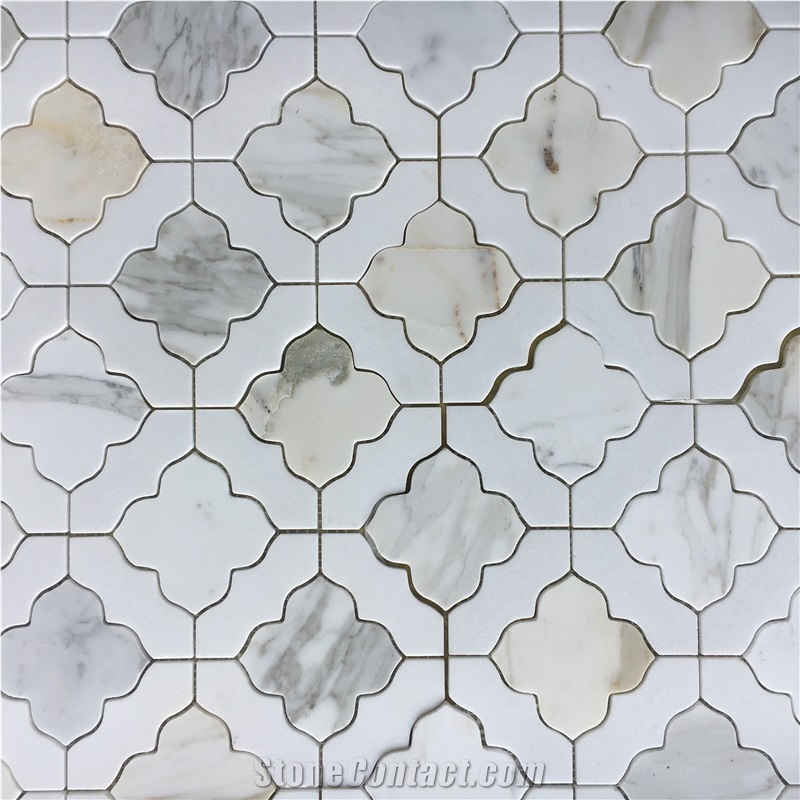 Chipped Marble Mosaic Calacatta Oro Gold Floor Mosaic Design
