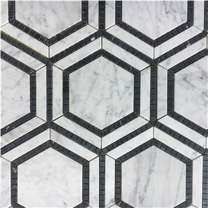 Chipped Marble Waterjet Mosaic Pattern Nero Marquina Hexagon
