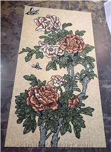 Handmade Marble Mosaic Wall Peony Picture Mosaic Art Work