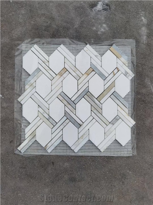 Hexagon Thassos Tile Rope Calacatta Chevron Mosaic Design 