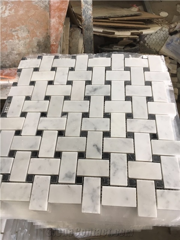 Marble Basket Weave Mosaic Pattern Carrara Backsplash Tile 