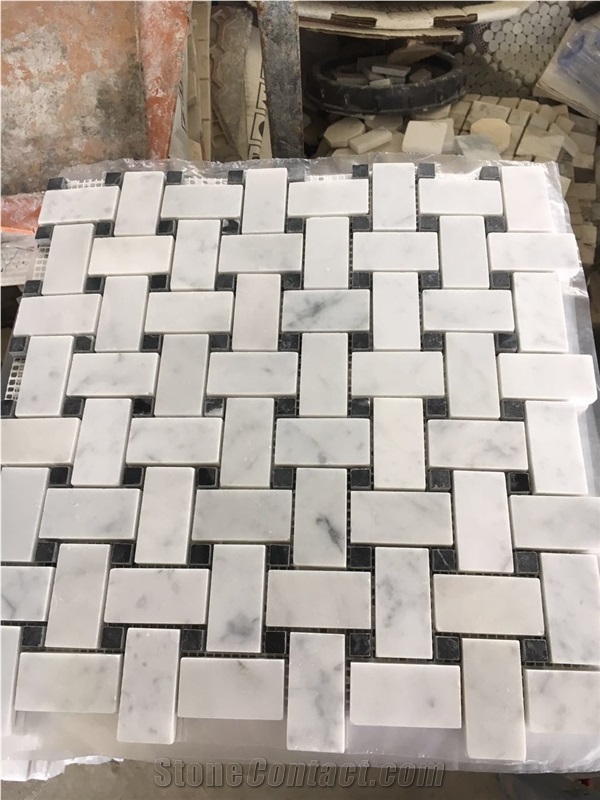 Marble Basket Weave Mosaic Pattern Carrara Backsplash Tile 